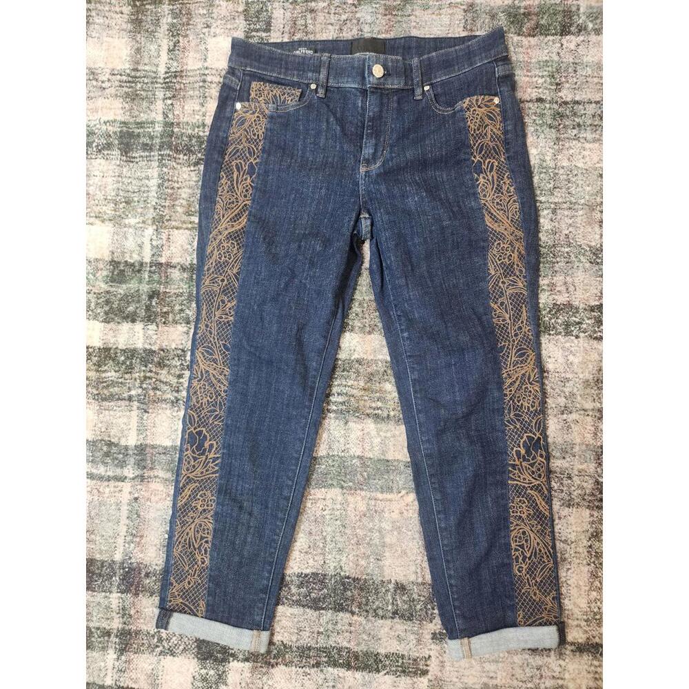 White House Black Market Mid-Rise Soft Demin Embellished Jeans Size 4S